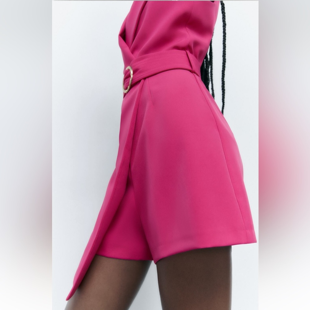 Zara Hot Pink Belted Sleeveless Wrap Romper - Picture 14 of 15